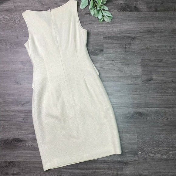 DAVID MEISTER | sz 8 Women's Cream Belted Knee Length Sleeveless Sheath Dress - Picture 6 of 7